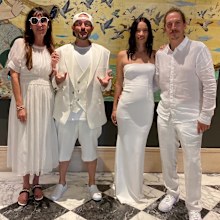 Filmmaker Kevin Smith and wife Jennifer with Clerks actor Jason Mewes and wife Jordan Monsanto.