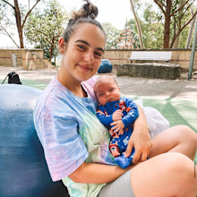 Nikolina Koevska with one of her children