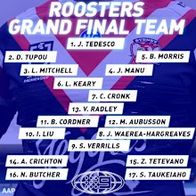 Roosters' 17-man Grand Final squad