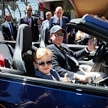 Prince Albert II of Monaco and his son Prince Jacques at the F1 Grand Prix of Monaco on May 25, 2025 in Monaco, Monaco.