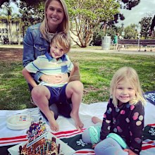 Amelia Adams with son Charlton and daughter Matilda on Charlton's birthday in 2021.