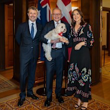King Frederik and Queen Mary of Denmark with Australia's Prime Minister Anthony Albanese at The Lodge in Canberra on Tuesday March 17, 2026, during their state visit to Australia.