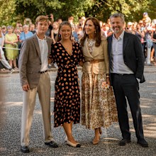 King Frederik X and Queen Mary of Denmark, with Princess Isabella and Prince Vincent, arrive at Graasten in the south of Denmark ahead of their summer stay at Graasten Palace, Monday July 28 2025.