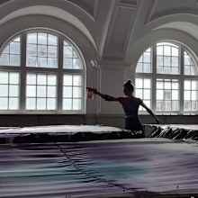 Blandine Blanchard painting bamboo skirts for the Queen's Platinum Jubilee pageant