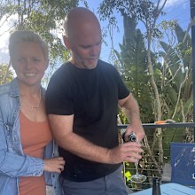 Louise Balfe with her husband after finishing chemo.