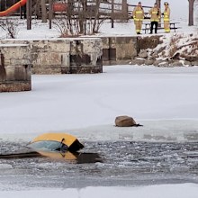 Woman's car sinks into frozen lake in Canada
