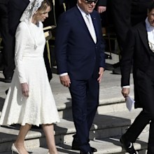 VATICAN CITY, VATICAN - MAY 18: Princess Charlene of Monaco and Prince Albert II of Monaco arrive ahead of the Inauguration Mass of Pope Leo XIV in St Peter's Square on May 18, 2025 in Vatican City, Vatican. Pope Leo XIV (formerly Cardinal Robert Francis Prevost) presided over his inauguration mass in St Peter's Square after his election on May 8th. (Photo by Antonio Masiello/Getty Images)