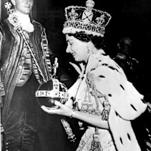 FILE - In this June 2, 1953 file photo, Britain's Queen Elizabeth II wearing the bejeweled Imperial Crown and carrying the Orb and Scepter with Cross, leaves Westminster Abbey, London, at the end of her coronation ceremony. Queen Elizabeth II, Britains longest-reigning monarch and a rock of stability across much of a turbulent century, has died. She was 96. Buckingham Palace made the announcement in a statement on Thursday Sept. 8, 2022. (AP Photo/File)