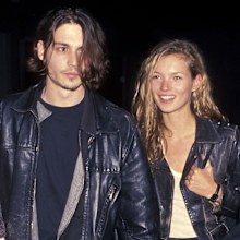 Actor Johnny Depp and model Kate Moss attend the Richard Tyler's New Fashion Collection and Screening of Johnny Depp's Directorial Debut of Short Film "Banter" in 1994 at Smashbox Studios in Culver City, California.