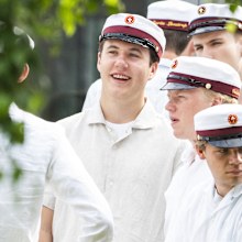ORDRUP, DENMARK - JUNE 28: The Crown Prince Christian of Denmark (C-R) attends his Graduation Ceremony on June 28, 2024 in Ordrup, Denmark.  (Photo by Martin Sylvest Andersen/Getty Images)