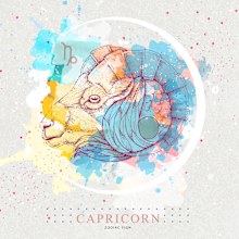 Modern magic witchcraft card with astrology Capricorn zodiac sign. Realistic hand drawing ram or mouflon head illustration