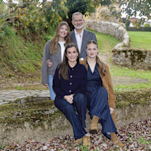 King Felipe and Queen Letizia of Spain, and Princess Leonor and Infanta Sofia, pictured for the 2025 Christmas card.