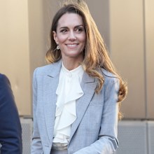 The Princess of Wales wearing a shirt designed by Daisy Knatchbull at the Future Workforce Summit in London on November 18, 2025. 