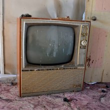 A television from a bygone era in one of the hotel rooms.