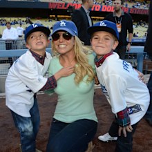 Britney Spears arrives with sons Sean and Jayden at the Los Angeles Dodgers game against the San Diego Padres Wednesday, April 17, 2013 at Dodger Stadium in Los Angeles, California. Photo by Jon SooHoo/LA Dodgers,LLC 2013.
