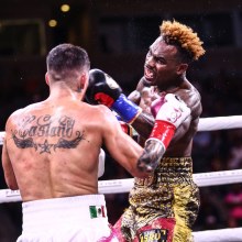 Jermell Charlo lands a punch on Brian Castano in their epic bout.