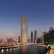 A render of the super-thin skyscraper, just one apartment wide, planned for Dubai. Courtesy RCR Arquitectes/Muraba