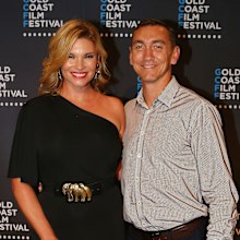 Chloe Maxwell and Mat Rogers arrive ahead of opening night of the Gold Coast Film Festival on March 31, 2016 in Gold Coast, Australia.
