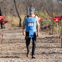 Prince Harry, the Duke of Sussex walks through a minefield in Dirico, Angola, during a visit to see the work of landmine clearance charity the Halo Trust, on day five of the royal tour of Africa, September 27, 2019, following in the footsteps of his late mother Diana, Princess of Wales.
