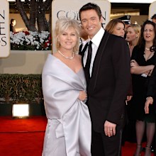 Hugh Jackman and wife Deborra arrive at the Golden Globe Awards at the Beverly Hilton January 20, 2002 in Beverly Hills, California. (Photo by Gregg DeGuire/WireImage)