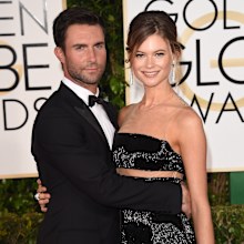 Adam Levine and Behati Prinsloo at The Beverly Hilton Hotel on January 11, 2015 in Beverly Hills, California.