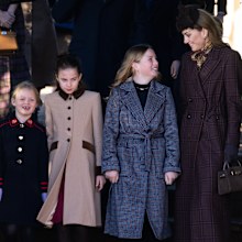 Lena Tindall, Princess Charlotte, Mia Tindall, and Catherine, Princess of Wales at the Christmas Morning Service at Sandringham Church on December 25, 2025 in Sandringham, Norfolk