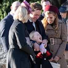 Zara Tindall, Edoardo Mapelli Mozzi, Lena Tindall and Princess Beatrice attend the Christmas Morning Service at Sandringham Church on December 25, 2025 in Sandringham, Norfolk.
