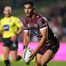 Tom Wright in action for the Manly Sea Eagles.