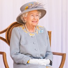 WINDSOR, ENGLAND - JUNE 12: Queen Elizabeth II attends the Trooping of the Colour military ceremony in the Quadrangle of Windsor Castle to mark her Official Birthday on June 12, 2021 at Windsor Castle on June 12, 2021 in Windsor, England. (Photo by Pool/Samir Hussein/WireImage)