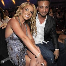 Britney Spears and Larry Rudolph in the audience at the 2008 MTV Video Music Awards at Paramount Pictures Studios on September 7, 2008 in Los Angeles, California.  (Photo by Kevin Mazur/WireImage)