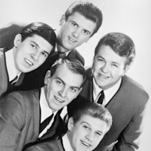 Dick Peterson, Mike Mitchell, Norm Sundholm, Lynn Easton and Barry Curtis of the rock and roll group "The Kingsmen" pose for a portrait in circa 1964.