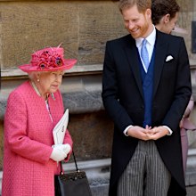 Queen Elizabeth II and Prince Harry, Duke of Sussex attend the wedding of Lady Gabriella Windsor and Thomas Kingston in 2019