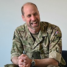 BULFORD, WILTSHIRE - MARCH 26: Prince William, Prince of Wales as Colonel-in-Chief of the 1st Battalion Mercian Regiment, laughs as he meets with female members of the regiment during his visit to the 1st Battalion Mercian Regiment in Bulford on March 26, 2026 in Bulford, Wiltshire, England  (Photo by Justin Tallis-WPA Pool/Getty Images)