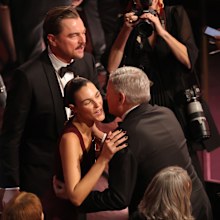 HOLLYWOOD, CALIFORNIA - MARCH 15: (L-R) Leonardo DiCaprio and Vittoria Ceretti attend the 98th Oscars at Dolby Theatre on March 15, 2026 in Hollywood, California. (Photo by Kevin Winter/Getty Images)