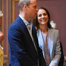 Prince William, Duke of Cambridge and Catherine, Duchess of Cambridge visit Fitzwilliam Museum Cambridge where the Royal couple viewed a portrait of of themselves painted by artist Jamie Coreth during an official visit to Cambridgeshire on June 23, 2022 in Cambridge, England 