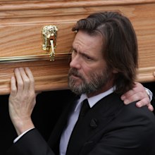 Jim Carrey at the funeral of Cathriona White on October 10, 2015, in Tipperary, Ireland.  