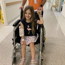 Lucy Veliades in hospital at the start of her cancer treatment.