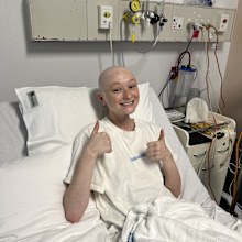 Lizzy Douglass in hospital during her intense chemo and radiation.