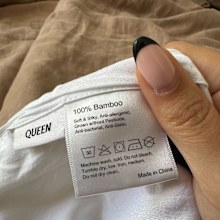 A photo of the tag on a sheet.