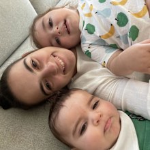 Nikolina Kharoufeh with her two sons Noah and Leo. 