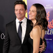 Hugh Jackman and Sutton Foster attend closing night gala premiere of Song Sung Blue during 2025 AFI FEST at TCL Chinese 6 Theatres on October 26, 2025 in Hollywood, California. 