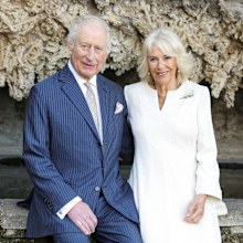 In this photo provided by Buckingham Palace, Britain's King Charles III and Queen Camilla pose for a portrait at Villa Wolkonsky, in Rome, Italy, Monday, April 7, 2025. (Chris Jackson/Getty Images for Buckingham Palace via AP)