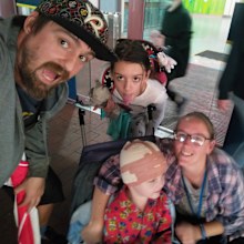 Broly Blackmore leaving hospital with his parents and big sister Trinity.