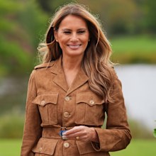 WINDSOR, ENGLAND - SEPTEMBER 18: First Lady Melania Trump during a visit to Frogmore Gardens in Windsor, Berkshire, during the State visit by the President of the United States of America and U.S. First Lady Melania Trump, on September 18, 2025 in Windsor, England. (Photo by Yui Mok - WPA Pool/Getty Images)