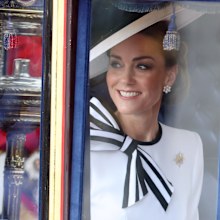 Catherine, Princess of Wales during Trooping the Colour at Buckingham Palace on June 15, 2024 in London, England. Trooping the Colour is a ceremonial parade celebrating the official birthday of the British Monarch. 