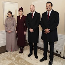 L-R: Sheikha Jawaher, Kate, Princess of Wales, Prince William, Emir of Qatar Sheikh Tamim bin Hamad Al Thani