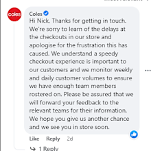 Coles responds to self-service complaint