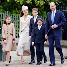 Princess Charlotte of Wales, Catherine, Princess of Wales, Prince George of Wales, Prince Louis of Wales, and Prince William, Prince of Wales attend the traditional Easter Sunday Mattins Service at St George's Chapel, Windsor Castle on April 5, 2026 in Windsor, England. (Photo by Max Mumby/Indigo/Getty Images)