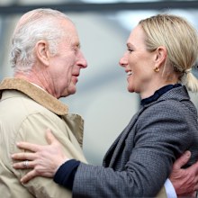King Charles III and Zara Tindall hug as as they greet each other at the Endurance event on day 3 of the Royal Windsor Horse Show at Windsor Castle on May 03, 2024 in Windsor, England. 