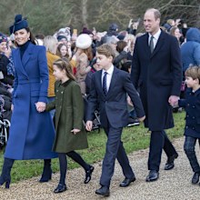 SANDRINGHAM, NORFOLK - DECEMBER 25: Catherine, Princess of Wales (L) and Prince William, Prince of Wales (2nd R) with Prince Louis of Wales (R), Prince George of Wales (C) and Princess Charlotte of Wales (2nd L) attend the Christmas Day service at St Mary Magdalene Church on December 25, 2023 in Sandringham, Norfolk. (Photo by Mark Cuthbert/UK Press via Getty Images)